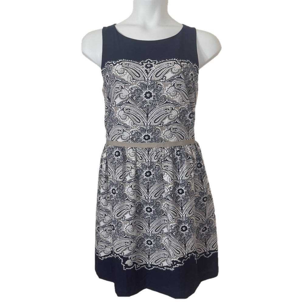 LOFT Navy and White Paisley Midi Dress